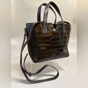 VINCE Croc Embossed Zippered Real Leather Tote